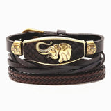 Vintage Elephant Cross Charm Leather Bracelets Set