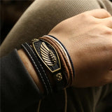 Vintage Elephant Cross Charm Leather Bracelets Set