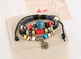 Vintage Four Leaf Clover Bracelet Leather Wood Charms Bangle