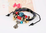 Vintage Four Leaf Clover Bracelet Leather Wood Charms Bangle