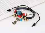 Vintage Four Leaf Clover Bracelet Leather Wood Charms Bangle