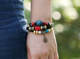 Vintage Four Leaf Clover Bracelet Leather Wood Charms Bangle