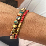 Minimalist Men Wooden Bracelet with Imperial Stone Hematite Beads