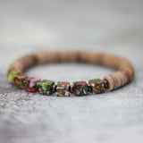 Minimalist Men Wooden Bracelet with Imperial Stone Hematite Beads