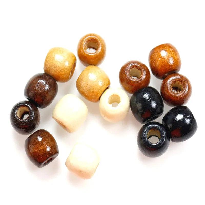 100Pcs 12mm Wooden Dreadlock Hair Beads Coffee Colors with Rubber Band & Tools