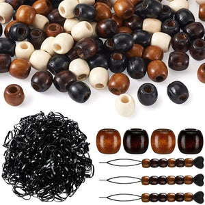 100Pcs 12mm Wooden Dreadlock Hair Beads Coffee Colors with Rubber Band & Tools