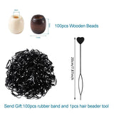 100Pcs 12mm Wooden Dreadlock Hair Beads Coffee Colors with Rubber Band & Tools