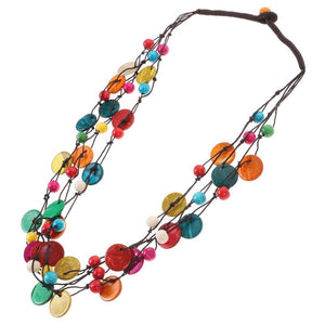 Multilayer Wood Beaded Necklace Shell Statement Bib Necklace