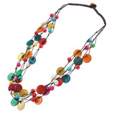Multilayer Wood Beaded Necklace Shell Statement Bib Necklace