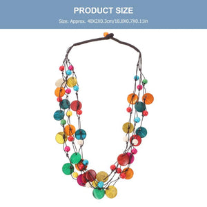 Multilayer Wood Beaded Necklace Shell Statement Bib Necklace