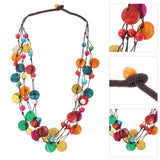 Multilayer Wood Beaded Necklace Shell Statement Bib Necklace