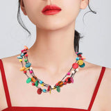 Multilayer Wood Beaded Necklace Shell Statement Bib Necklace