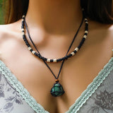 Punk Mix Wood Beads Strand Necklace Unisex Natural Stone Pendant Choker