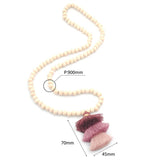 Yumfeel Tassel Necklace Ivory Wood Beaded 3 Layered Cotton Tassels Long Necklace