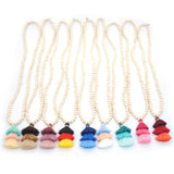 Yumfeel Tassel Necklace Ivory Wood Beaded 3 Layered Cotton Tassels Long Necklace