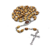 Beaded DIY Christ Jesus Wooden Beads Rosary Cross Pendant Necklace