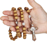 Beaded DIY Christ Jesus Wooden Beads Rosary Cross Pendant Necklace
