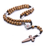 Beaded DIY Christ Jesus Wooden Beads Rosary Cross Pendant Necklace