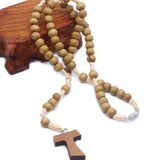 Beaded DIY Christ Jesus Wooden Beads Rosary Cross Pendant Necklace