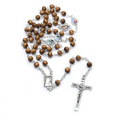 Beaded DIY Christ Jesus Wooden Beads Rosary Cross Pendant Necklace