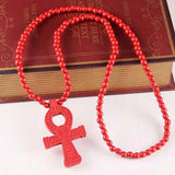 Egyptian Ankh Crucifix Hip Hop Wood Beads Necklace Pendant