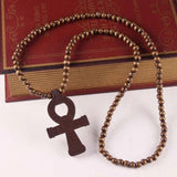 Egyptian Ankh Crucifix Hip Hop Wood Beads Necklace Pendant