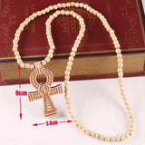 Egyptian Ankh Crucifix Hip Hop Wood Beads Necklace Pendant