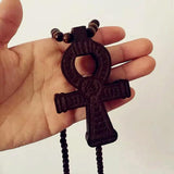 Egyptian Ankh Crucifix Hip Hop Wood Beads Necklace Pendant