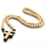 Cross Jesus Wood Necklace Pendant Long Rosary Catholic Necklaces