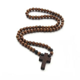 Cross Jesus Wood Necklace Pendant Long Rosary Catholic Necklaces