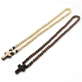 Cross Jesus Wood Necklace Pendant Long Rosary Catholic Necklaces