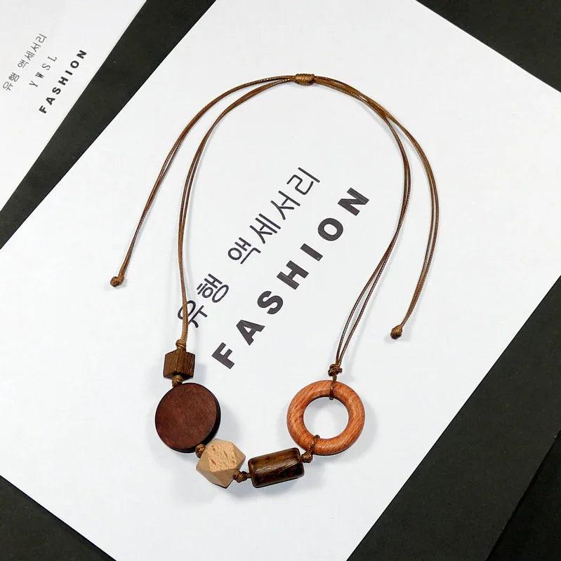 Adjustable Wood Beads Pendant Necklace Coffee High Light Vintage Jewelry