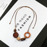 Adjustable Wood Beads Pendant Necklace Coffee High Light Vintage Jewelry