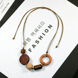 Adjustable Wood Beads Pendant Necklace Coffee High Light Vintage Jewelry