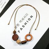 Adjustable Wood Beads Pendant Necklace Coffee High Light Vintage Jewelry