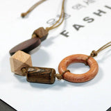 Adjustable Wood Beads Pendant Necklace Coffee High Light Vintage Jewelry