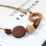 Adjustable Wood Beads Pendant Necklace Coffee High Light Vintage Jewelry