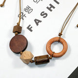 Adjustable Wood Beads Pendant Necklace Coffee High Light Vintage Jewelry