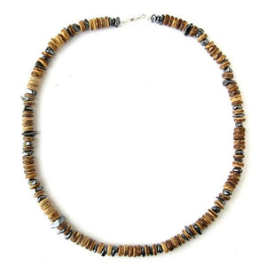 Hematite and Wood Bead Necklace for Men