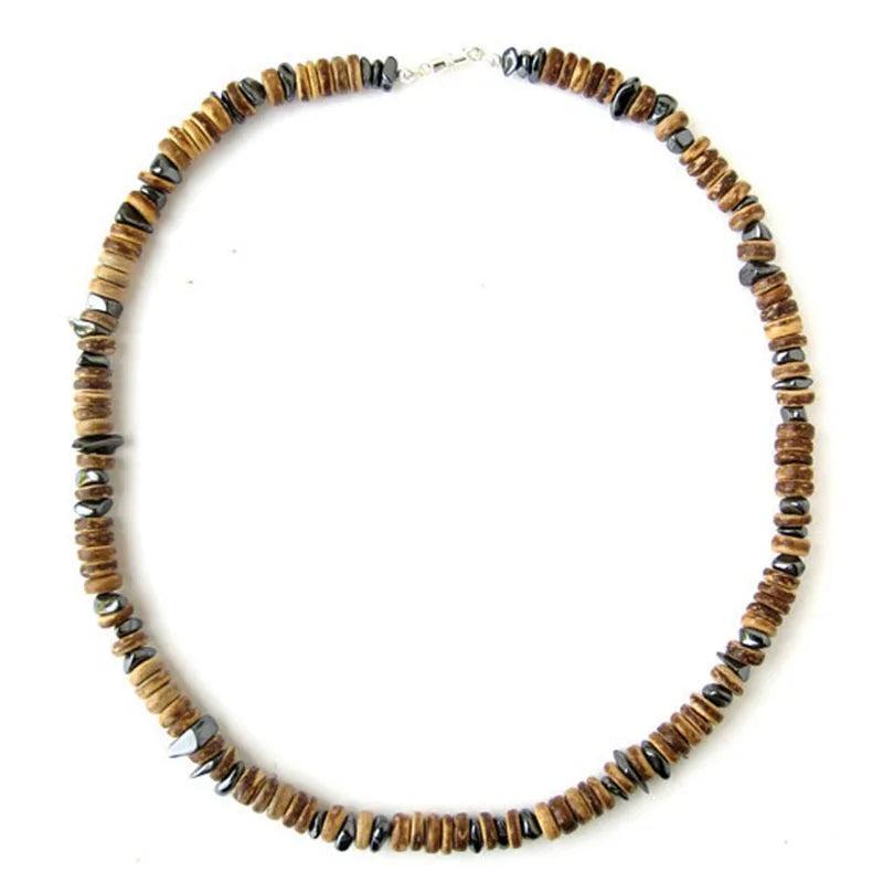 Hematite and Wood Bead Necklace for Men