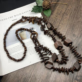 Bohemian Wood Bead Necklace Women Long Statement Jewelry