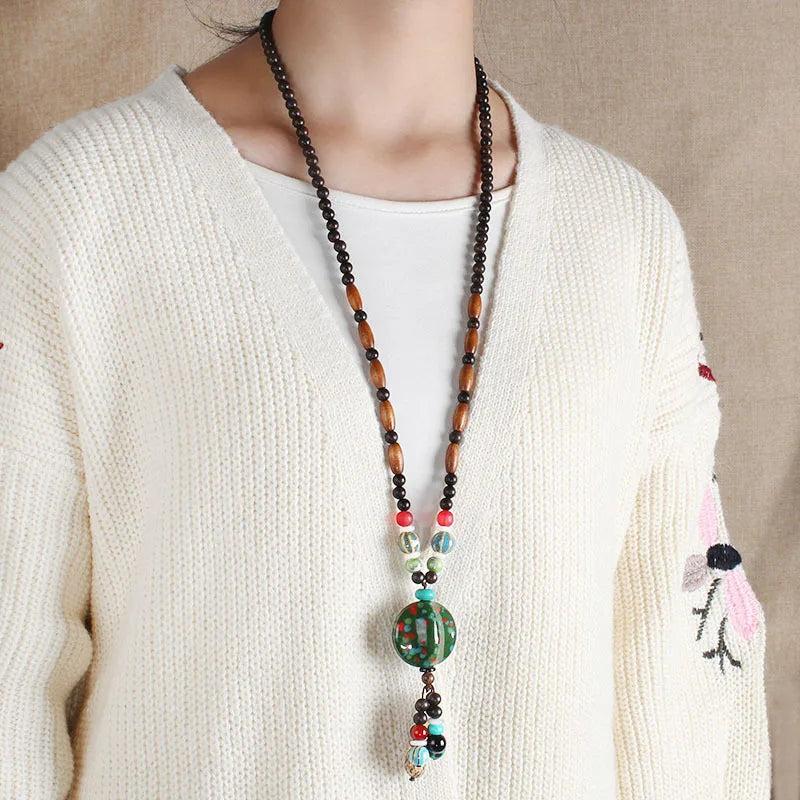 Multicolor Nature Stones Wood Beads Ethnic Necklace