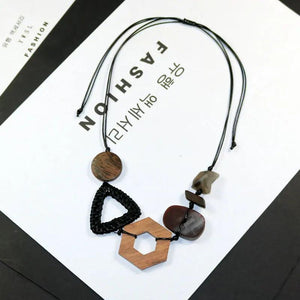 Vintage Resin Wood Beads Pendant Rope Necklace Women Gothic Jewelry