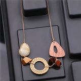 Vintage Resin Wood Beads Pendant Rope Necklace Women Gothic Jewelry