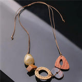 Vintage Resin Wood Beads Pendant Rope Necklace Women Gothic Jewelry