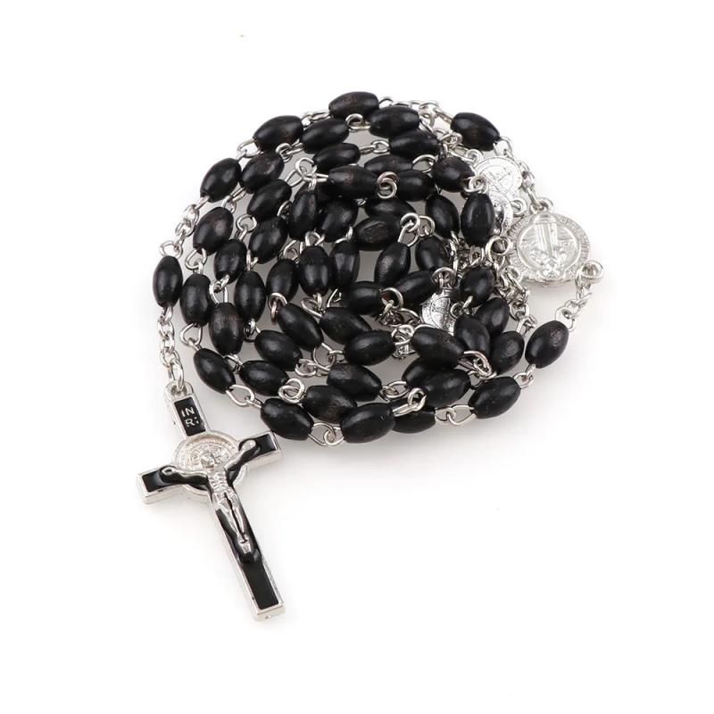 Catholic Wooden Rosary Beads Necklace Religious Jewelry Men Women