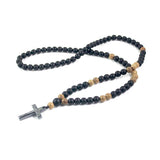 Matte Wood Beads Hematite Cross Pendant Necklace Rosary