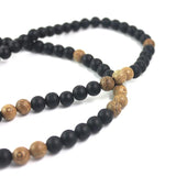 Matte Wood Beads Hematite Cross Pendant Necklace Rosary