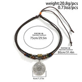 Silver Round Disc Pendant Necklace with Wood Beads Charm Choker
