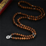 Vintage Buddhism Wenge Wood Lotus Necklace 108 Beads Rosary Unisex Jewelry